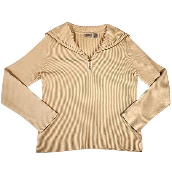 Sutton Studio Ribbed 1/2 Zip Pullover Sweater Mock Neck Beige Large - Picture 1 of 10